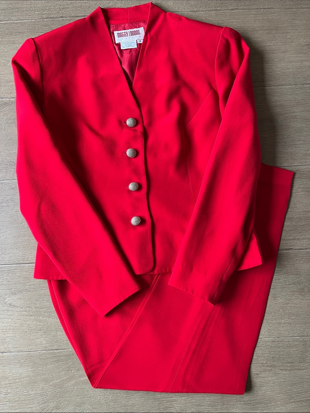 Maggy London Red Silk Pantsuit, Size 4P